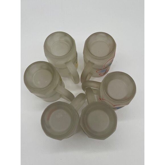 Set Of 6 Vintage Frosted Glass Mugs - International Greetings Design - Picture 10 of 10